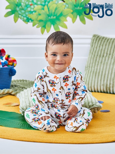 JoJo Maman Bébé Cream Elmer Print Sleepsuit (446955) | €34