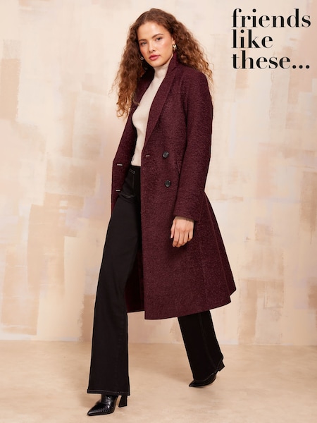 Friends Like These Burgundy Red Mid Length Boucle Coat (447002) | €61