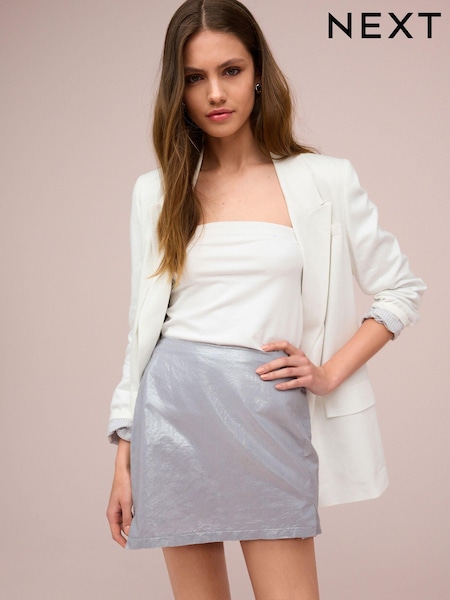 Silver Linen Blend Metallic Mini Skirt (447148) | 33 QAR