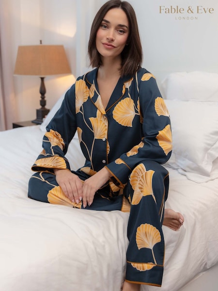 Синий - Fable And Eve Leaf Print Pyjamas Set
