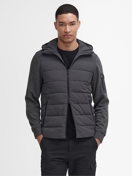 Barbour® International Dark Grey Stanley Hooded Quilted Jersey Sleeve Jacket (447612) | 314 QAR