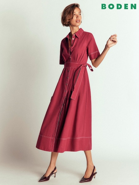 Brown - Boden Sarah Cotton Midi Shirt Dress