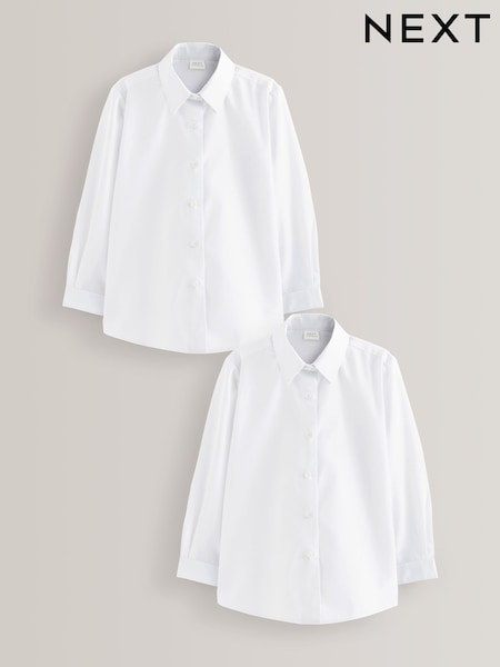 White Regular Fit 2 Pack Long Sleeve Formal School Shirts (3-18yrs) (447949) | $22 - $37