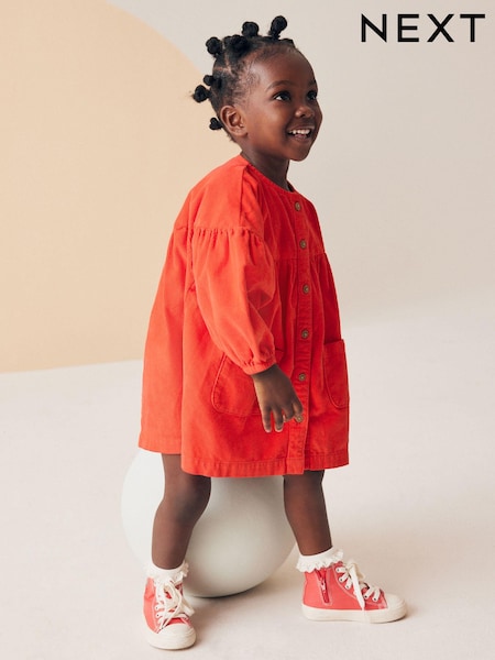 Red Corduroy 100% Cotton Button Through Dress (3mths-8yrs) (448566) | 55 QAR - 65 QAR