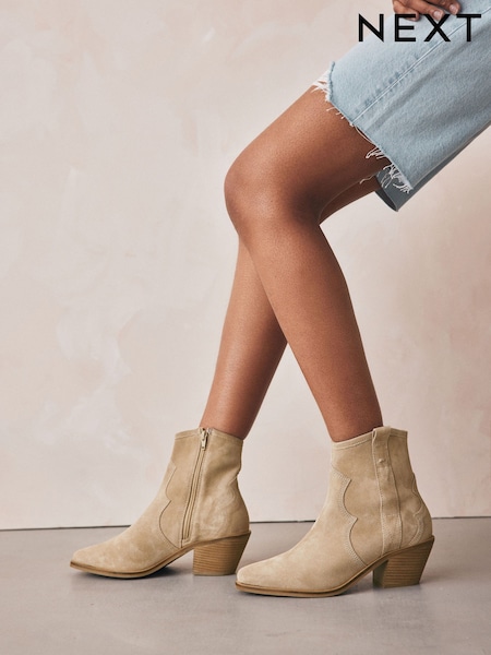 ניטרלי - Forever Comfort® Leather Ankle Cowboy Boots (448691) | ‏197‏₪