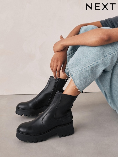 Black Forever Comfort® Leather Chunky Chelsea Boots (448795) | AED273