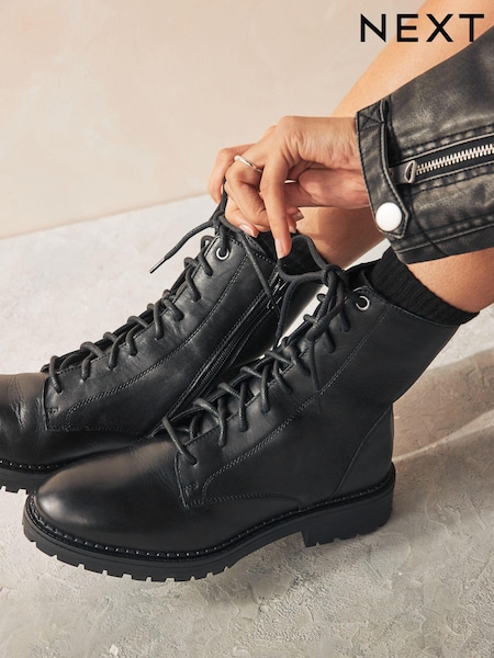 أسود - Forever Comfort® Leather Lace-up Boots (448801) | ‏29 ر.ع.‏