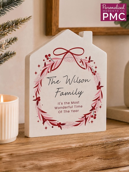 Personalised Wreath Wooden House Ornament By Pmc