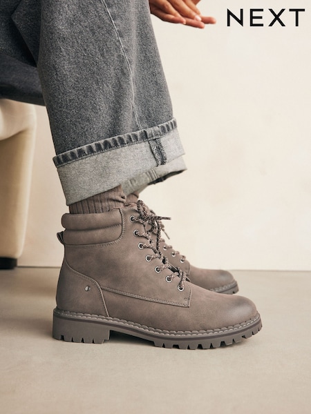 אפור - Forever Comfort® Casual Lace-up Ankle Boots (448861) | ‏133‏₪
