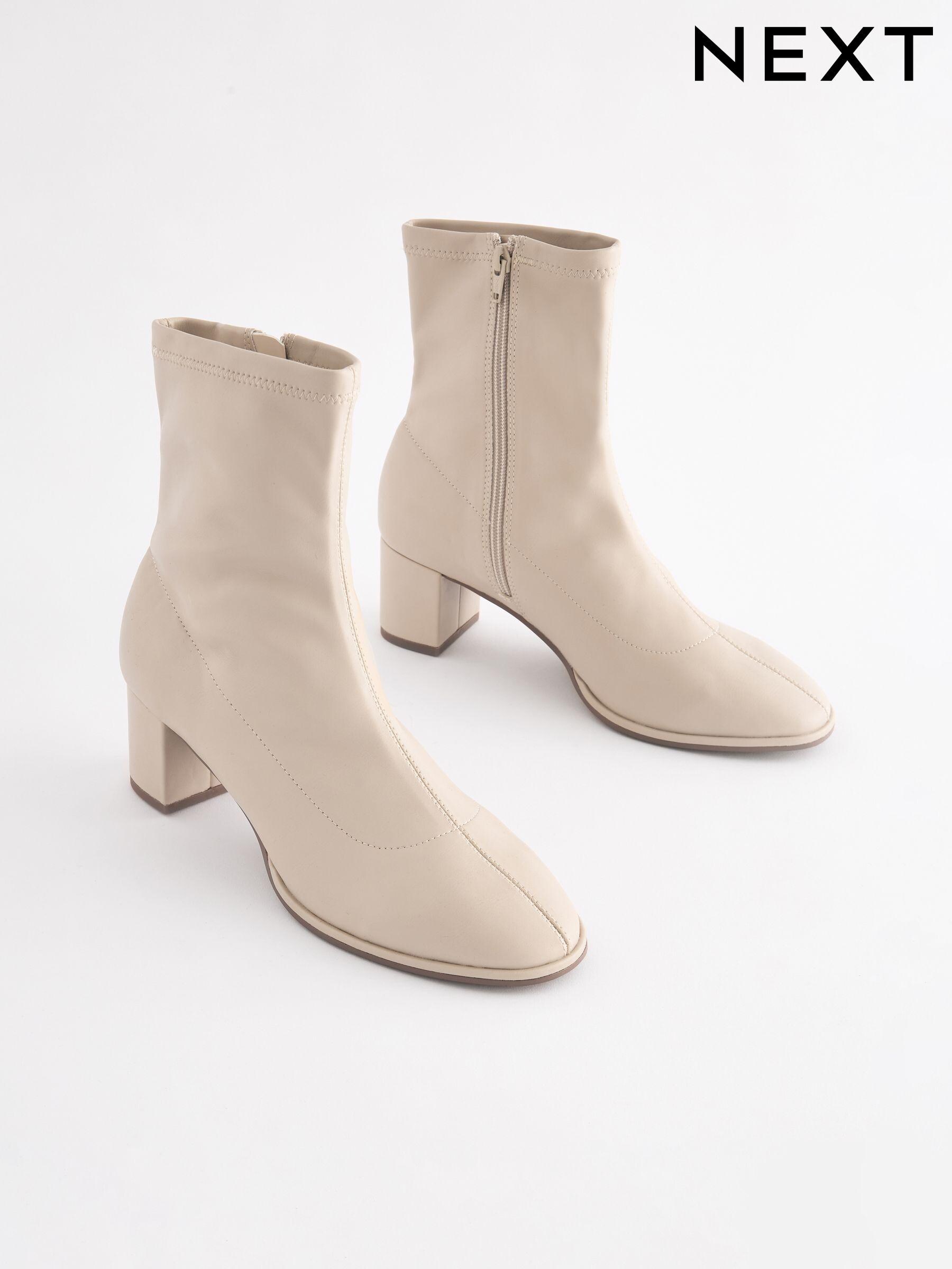 Cream block heel ankle boots discount