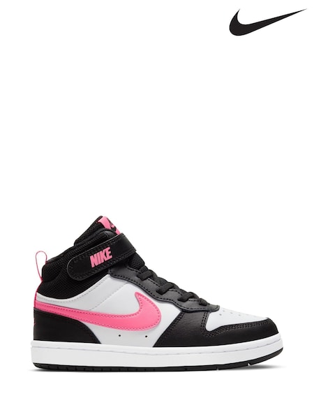Nike White/Black/Pink Junior Court Borough Mid Trainers (449066) | €37