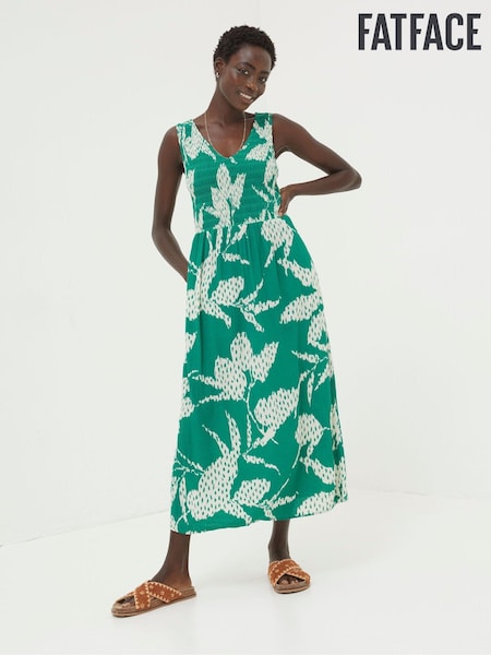 FatFace Green Textured Leaves Midi Dress (449209) | €50