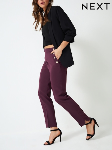 Berry Red Tailored Button Detail Taper Trousers (449322) | € 11