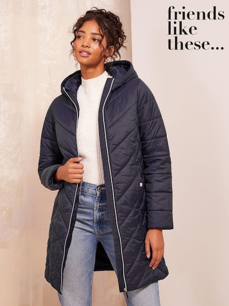 Friends Like These Navy Blue Petite Mid Length Quilted Jacket (449523) | ₪312