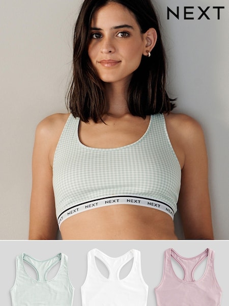 Gingham Print/Mauve/White Cotton Crop Top 3 Pack (449956) | €14