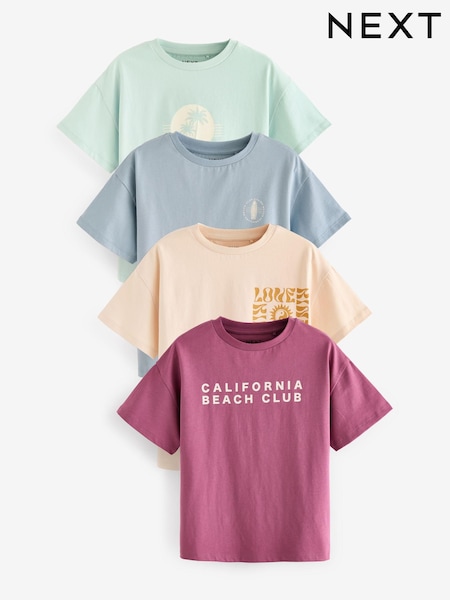 Vijolična/zelena/modra - 100% Cotton Surf Slogan T-Shirt 4 Pack (3-16yrs) (450540) | € 17 - € 23