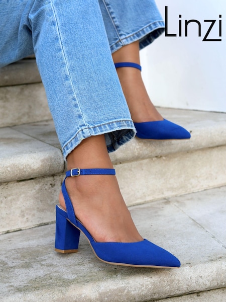 Синий с хромированной отделкой - Linzi Carrie Open Back Court Block Heels (450746) | €46