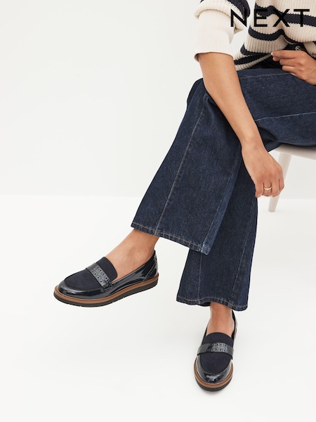Navy Blue Forever Comfort® Brogue Detail Chunky Sole Loafers (451176) | €37
