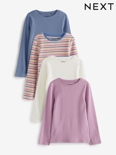 Lila/Blau/Gestreift - Rib Long Sleeve Tops 4 Pack (3-16yrs) (451252) | 19 € - 25 €