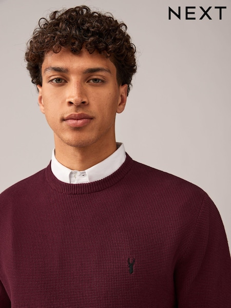 Dark Purple Oxford Crew Neck Regular 100% Cotton Mock Shirt Jumper (451300) | €9