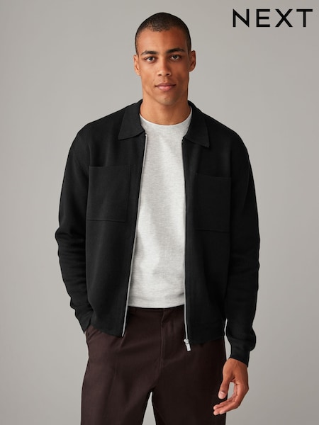 črna - Relaxed Fit 100% Cotton Twin Pocket Knit Shacket (451343) | € 45