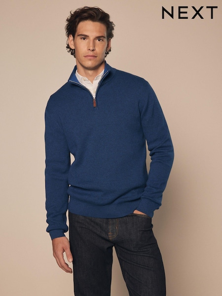 Cobalt Blue Plain Regular Fit 100% Cotton Premium Quarter Zip Jumper (451403) | €44
