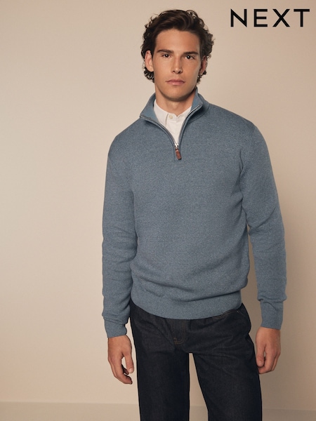 Light Blue Plain Regular Fit 100% Cotton Premium Quarter Zip Jumper (451412) | €8