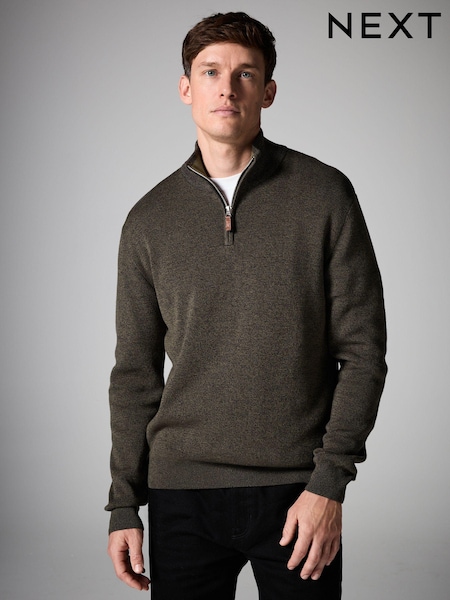 Olive Green Plain Regular Fit 100% Cotton Premium Quarter Zip Jumper (451437) | €21.50