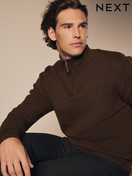 Коричневий - Regular Fit 100% Cotton Premium Quarter Zip Jumper (451511) | 1 448 грн