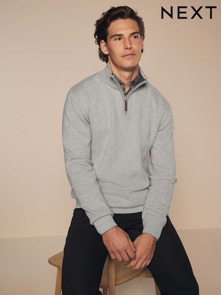 Світло-сірий - Рівнина - Regular Fit 100% Cotton Premium Quarter Zip Jumper (451616) | 1 448 грн