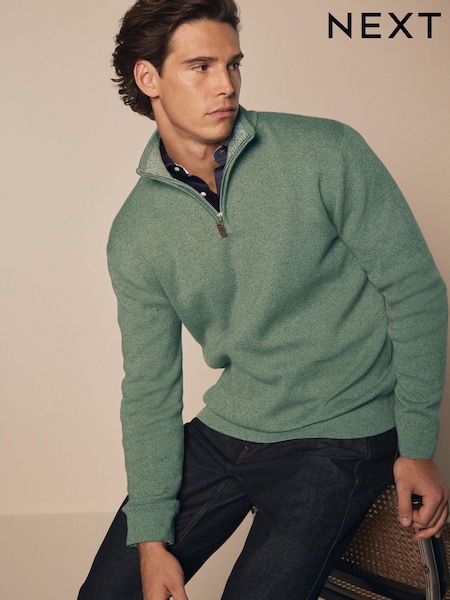 Sage Green Plain Regular Fit 100% Cotton Premium Quarter Zip Jumper (451657) | $60