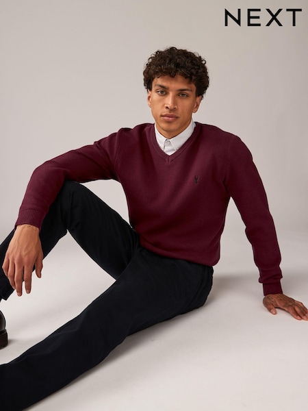 Dark Purple Oxford V-Neck Regular 100% Cotton Mock Shirt Jumper (451676) | 104 QAR