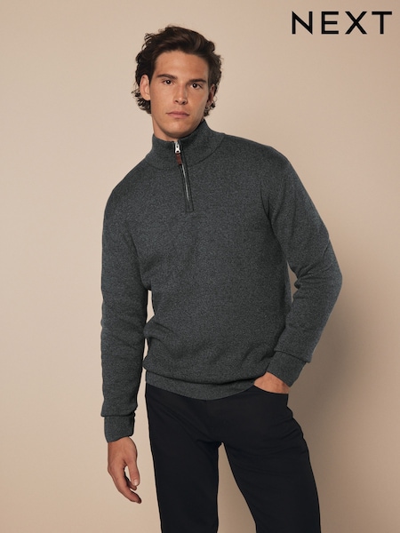 Charcoal Grey Plain Regular Fit 100% Cotton Premium Quarter Zip Jumper (451706) | R$ 375