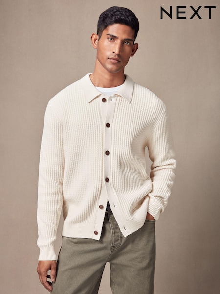 Ecru White Relaxed Fit Cotton Rich Crochet Knit Shacket (451709) | € 15