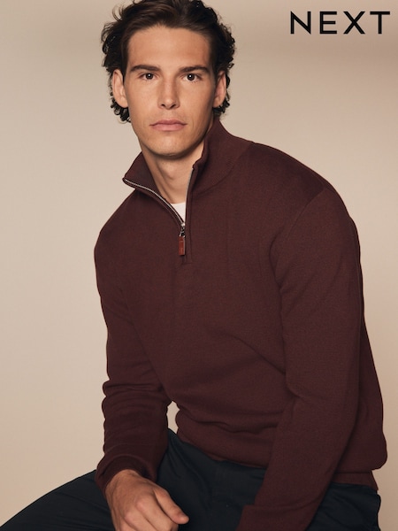 Червоний/коричневий - Regular Fit 100% Cotton Premium Quarter Zip Jumper (451747) | 1 448 грн