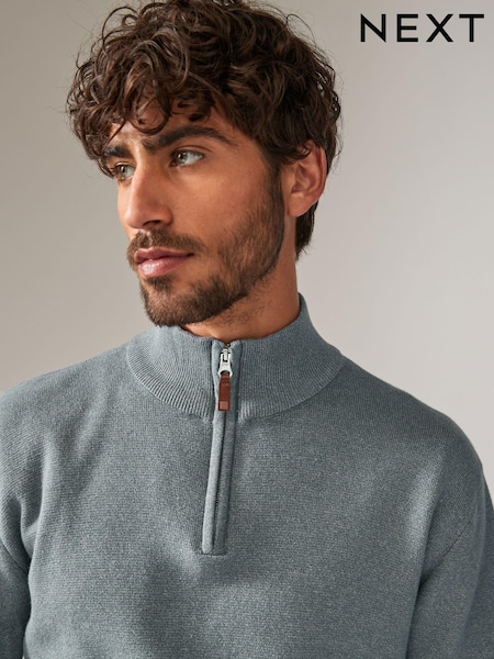 Slate Blue Plain Regular Fit 100% Cotton Premium Quarter Zip Jumper (451773) | €45