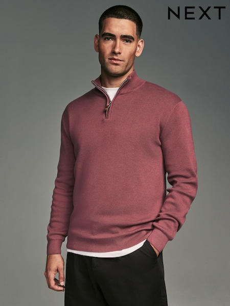 Pink Plain Regular Fit 100% Cotton Premium Quarter Zip Jumper (451812) | €45