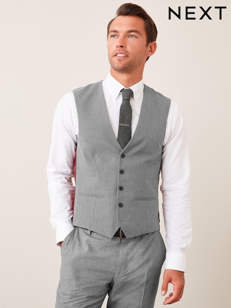 Light Grey Regular Fit Wool Mix Textured Suit Waistcoat (452063) | €5