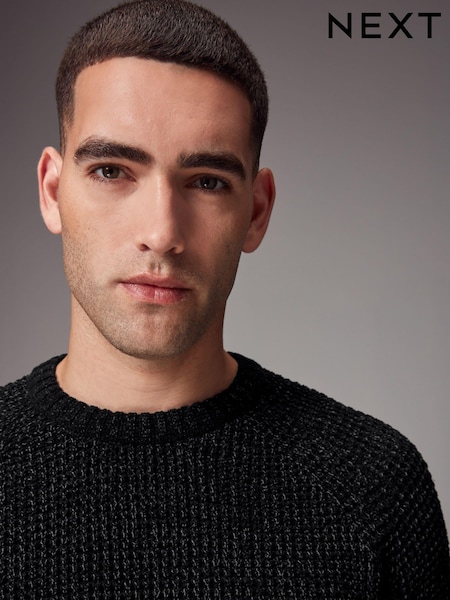 Black Crew Neck Regular Fit Chenille Texture Jumper (452065) | $52