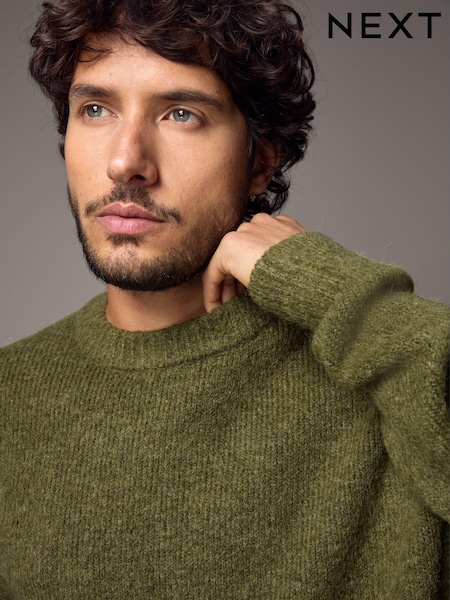 Green Relaxed Fit Fluffy Textured Crew Jumper (452115) | AED83