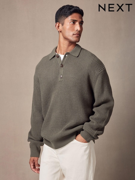 Sage Green Relaxed Fit Polo Neck Jumper with Wool (452166) | 124 QAR
