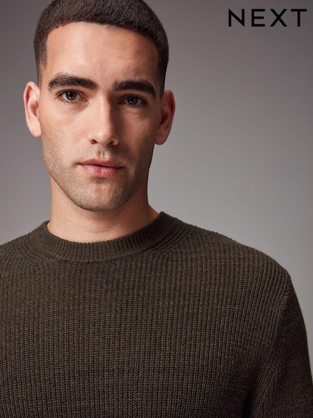 Brown Regular Fit Cotton Rich Textured Crew Jumper (452252) | AED70