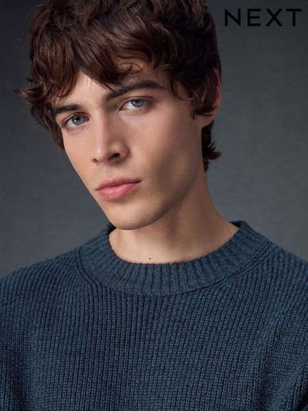 Navy Blue Regular Fit Cotton Rich Textured Crew Jumper (452280) | €6