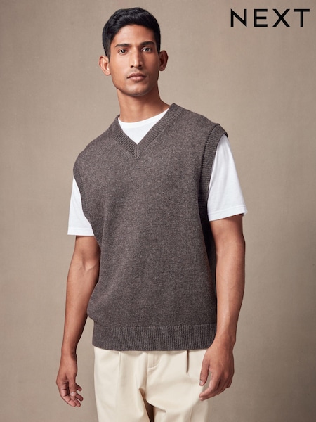 Grey Relaxed Fit V-Neck Knit Tank with Wool (452546) | 79 QAR
