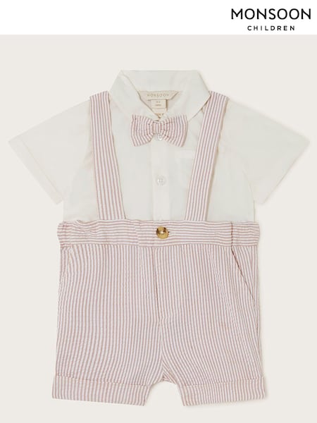 Monsoon White/Pink Newborn Sammy Shorts and Shirt Set (452640) | €14.50