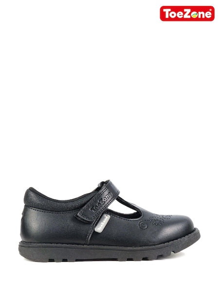 Toezone Lulu Vegan Flower Detail T Bar Rip Tape Fastening With Printed Unicorn Insocks Black Shoes (453084) | 201 LEI