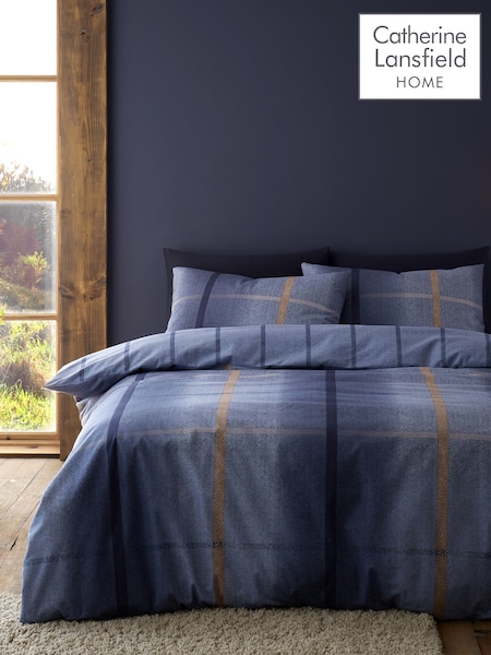 Catherine Lansfield Blue Brushed 100% Cotton Melrose Tweed Check Duvet Cover Set (453487) | €27 - €46