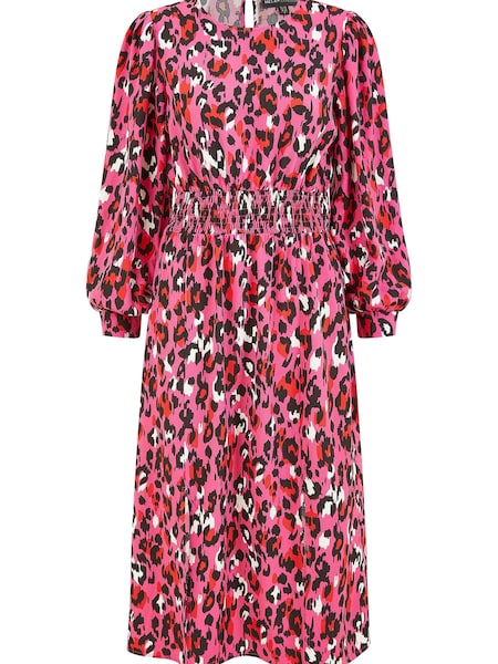 Mela Pink Animal Print Long Sleeve Ruched Midi Dress (453668) | €30
