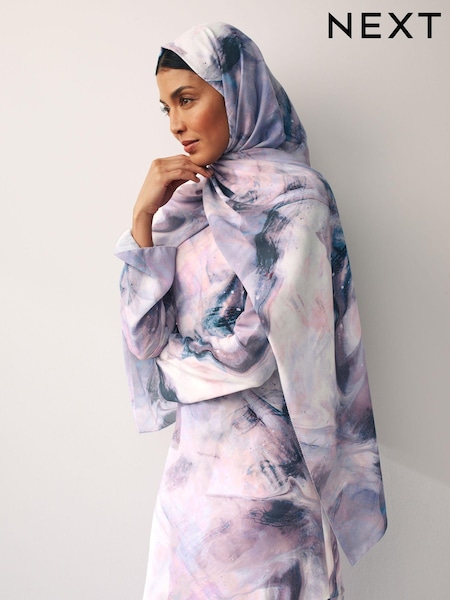 وردي طباعة شكل رخام - Co-ord Chiffon Head Scarf (454326) | ‏30 د.إ.‏