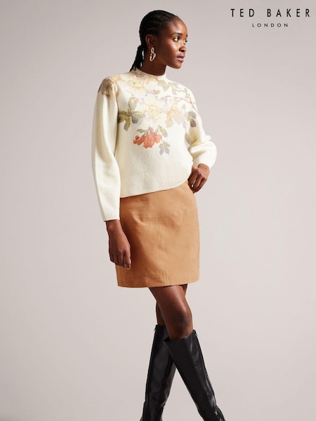 Ted Baker Tan Brown Print Chiyo A-Line Mini Skirt With Panel Detail (454471) | €102